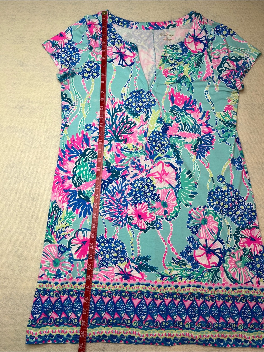 Lily Pulitzer-“Sophiletta”Dress in bright turquoise, pink & blue coral print-XL - Picture 5 of 8